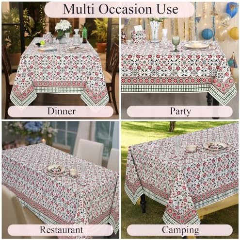 Ridhi Apple Red and Green Hand Block Print Cotton Rectangle Tablecloth 60x60 inch Reusable Table Cover Decorative Everyday Use for Dining Room, Farmhouse, Home Gift for Spring, Summer - Image 5