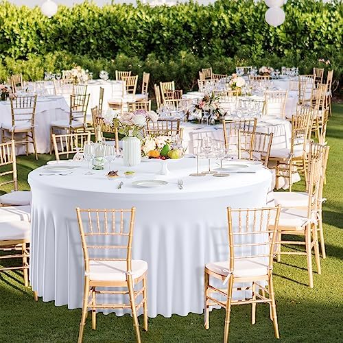 4 Pack White Round Spandex Tablecloths for 72in Tables, Stretchy Fitted 6FT Round Table Covers with Skirt for Wedding Party Dining Banquet - Image 6
