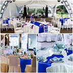Queekay 24 Pcs 84'' Round Plastic Tablecloth 12 x 108'' Satin Table Runners Set White Plastic Table Covers Round Waterproof Cloths for Wedding Party Decor Baby Shower Birthday(Royal Blue) - Image 7
