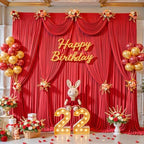 30x12ft Red Backdrop Curtains for Parties Wrinkle Free Fabric Backdrop Curtain Birthday Photo Drapes Backdrop for Wedding Baby Shower Bridal Shower Photography Stage Back Drop 6 Panels 5x12FT - Image 2