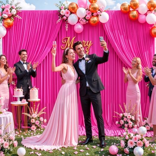 10ft x 15ft Hot Pink Wrinkle Free Backdrop Curtains for Wedding Party Backdrops Curtain Drapes Fabric Decorations Photo Back Drop Cloth for Baby Shower Photography Stage Reception - Image 3