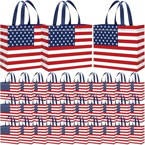 Abbylike 30 Pcs American Flag Gift Bag Patriotic Reusable Non Woven Tote by Abbylike