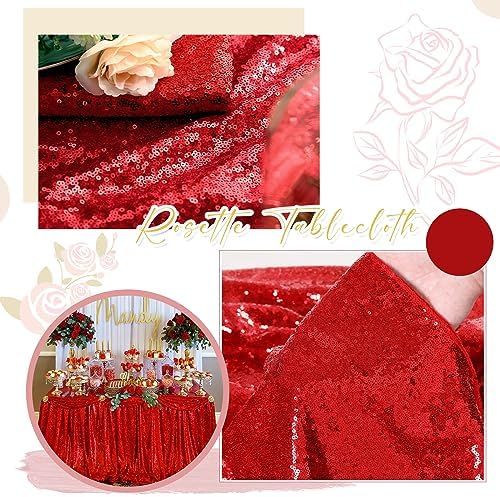 SoarDream Red Sequin Tablecloth 90"x156" Christmas Glitter Table Cloth - Image 3
