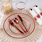 Goodluck 350 Pcs Clear Red Plastic Dinnerware Sets for Party for 50 Guests - Image 5