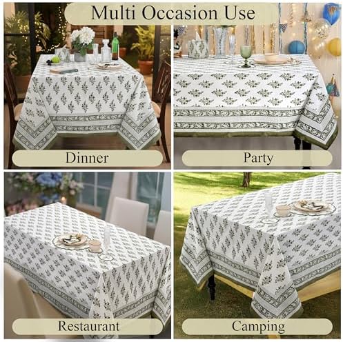 Ridhi Block Print Nature Spring Rectangle Cotton Tablecloth 108" x 70" Reusable Table Cover Decorative Everyday Use for Dining, Farmhouse, Home Gift for Spring, Easter, Summer - Image 5