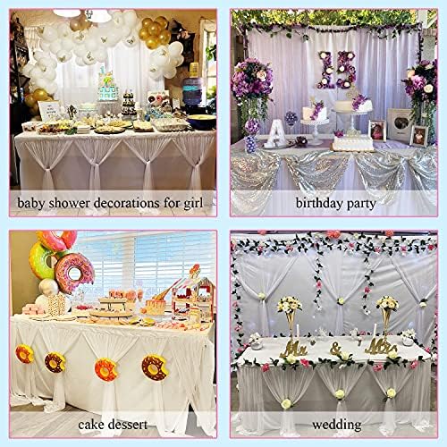Suppromo White Tulle Table Skirts for Rectangle Tables 14ft Ruffle Tutu Table Cloth Skirt Decoration for Wedding Bridal Baby Shower Birthday Party Cake Dessert Table Decor - Image 6