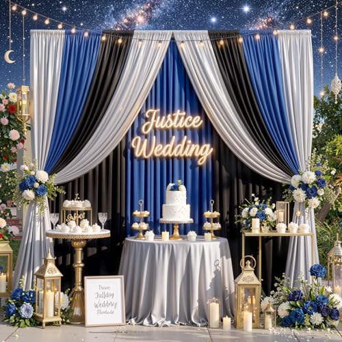 gogoparti 15x10ft Black Blue and Metallic Silver Backdrop Curtains, Wrinkle Free 6 Panels 2.5x10ft Polyester Drapery Panels for Wedding Birthday Party Decoration Supplies - Image 5