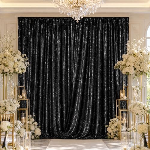 Black Glitter Sequin Backdrop Curtains 8ftx8ft Photo Drapes by Fanqisi