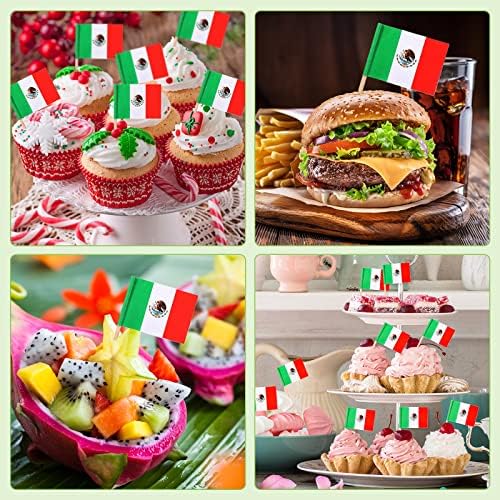 Meanplan 2000 Pcs Mexico Toothpick Flags, Mexican Flag Toothpicks, Cupcake Mexico Toppers, Mini Stick Decorations Food Picks for National Day Party Birthday Cocktail Ice Cream Cake - Image 6