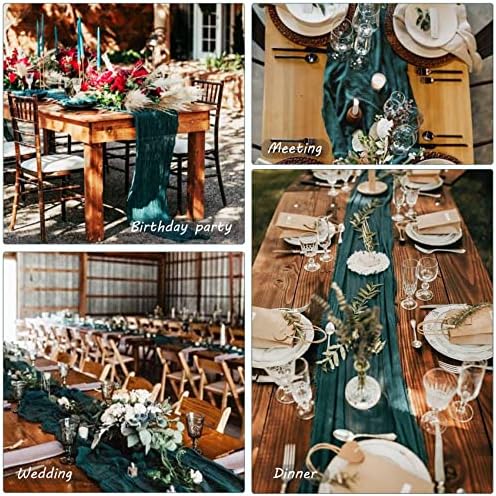 35x72 Inch Dark Teal Cheesecloth Table Runner Boho Wedding Party Decor - Image 6