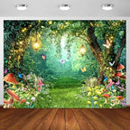 Enchanted Fairytale Forest Backdrop for Photography Fairy Tale Wonderland Garden Backdrops for Photoshoot, Mushroom Butterfly Woodland Party Decorations Photo Booth Studio Props Backdrops 10X8FT by Viajar