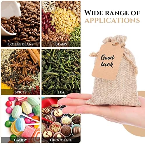Woanger 100 Pcs Drawstring Burlap Gift Bags 4x6 Inch with Tags, Light Brown - Image 4
