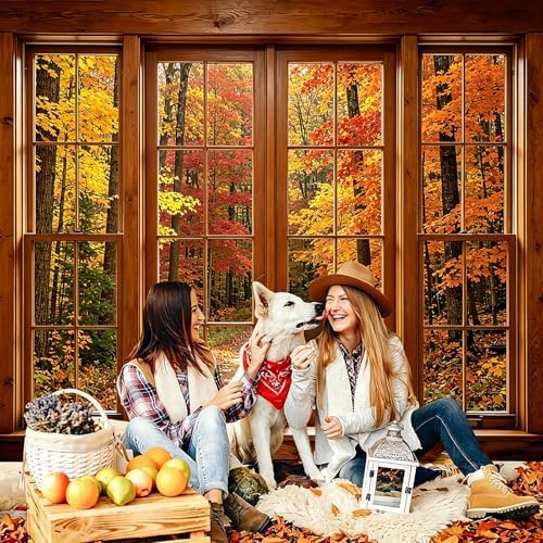 Fall Wooden Window Backdrop, Autumn Forest Scenery Background, 10x8FT - Image 5