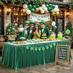 14ft Length Satin Green Table Skirt Rectangle Tables, Wrinkle Free Pleated Ruffle Table Cloth Glitter Desk Skirting for Weddings Birthday Party Satge Banquet Dining Table Decorations - Image 7