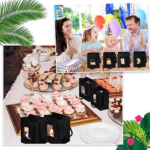 50 Pcs 4 x 2.75 x 4.5 in Black Kraft Paper Gift Bags with Window & Handles - Image 6