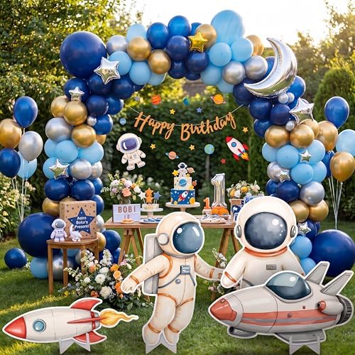 Honoson 4 Pcs Large 30" Astronaut Cardboard Cutouts, Space Birthday Party Decoration Rocket Spaceship Backdrop Standup Photo Booth Prop for Baby Shower Party Supplies Classroom Sign - Image 4