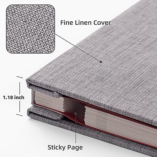 HoneyTolly Large Photo Album Self Adhesive, DIY Scrapbook Album for 4x6 8x10 10x12 Pictures, 60 Pages Linen Cover Memory Book, Ideal Gift for Family Wedding Baby Christmas Anniversary(Grey) - Image 6