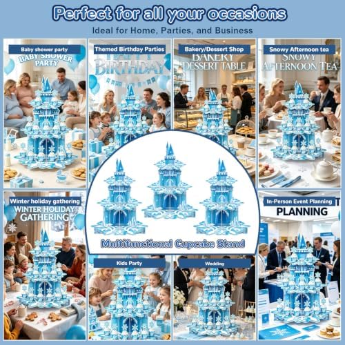 3 Tier Winter Snowflake Castle Cupcake Stand,Winter Wonderland Decorations - Image 5