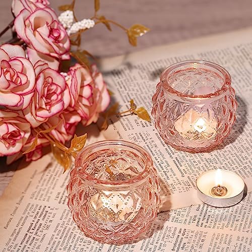 DARJEN 24 Pcs Pink Votive Candle Holders Round Glass Candle Holders Bulk - Image 4