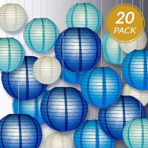PaperLanternStore.com Ultimate 20pc Sky Blue Variety Paper Lantern Party Pack - Assorted Sizes of 6, 8, 10, 12 Inch (5 Round Lanterns Each) for Weddings, Birthday, Events and Decor by Quasimoon - Image 2