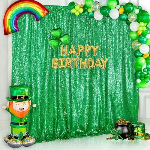 QueenDream Green Sequin Backdrop Curtain Party Backdrop Curtain 8ft x 8ft for Glitter Birthday Wedding Curtains - Image 3