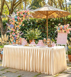Champagne Polyester Table Cloths for Rectangle 8 Foot Tables, 1 Pack Wrinkle Free Tablecloths Stretchy Banquet Ruffle Fitted Table Cover Desk Skirt for Parties Wedding Birthday Baby Shower - Image 2