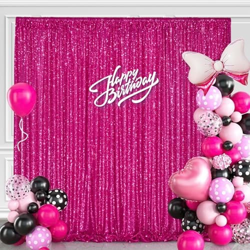 Hot Pink Sequin Backdrop Curtain Panels Stage 2 Pcs 5FTx10FT Wedding Party Background Drapes - Image 3
