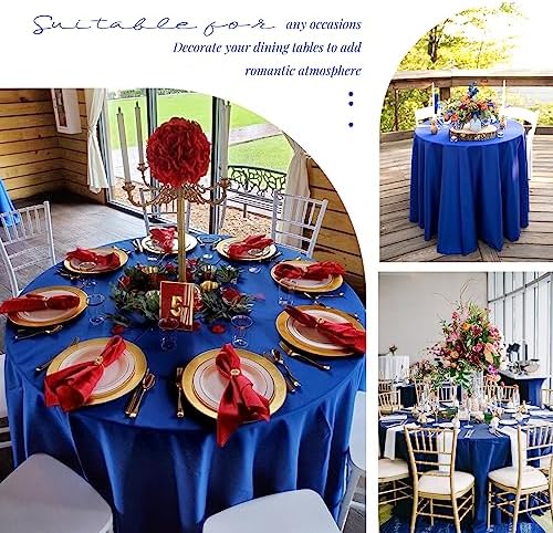 Showgeous 120 Inch Royal Blue Round Tablecloths, Polyester Table Covers - Image 3