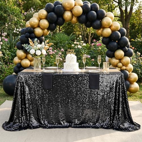 SoarDream Black Sequin Tablecloth 90"x132" Party Glitter Table Cloth by SoarDream