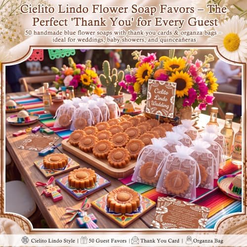 Leelosp 50 Sets Cielito Lindo Baby Shower Favors Flower Soap,Brown - Image 2