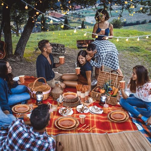 FillTouch 350 Pcs Wood Grain Disposable Plates Fall Party Supplies for 50 - Image 4