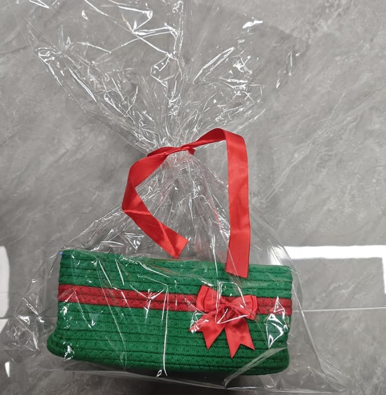 Christmas Green Woven Basket with Gift Bag Basket by AFOROEOA
