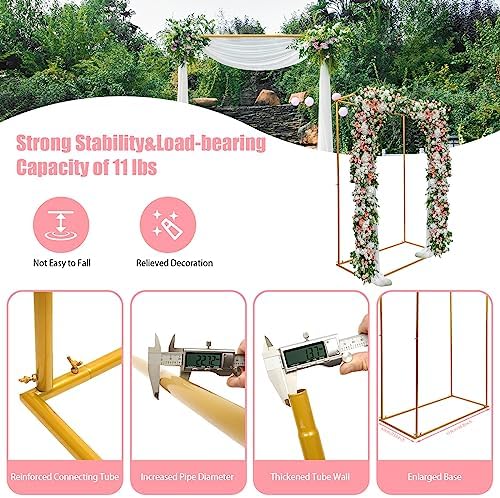 4 Post Rectangular Wedding Backdrop, Portable Pipe and Drape Backdrop Stand for Parties Silver Wedding Garden Balloon Arch Frame for Birthday Parties Banquets Background Decor - Image 5