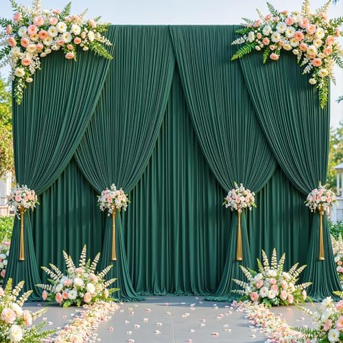 40x10FT Backdrop Curtains with Rod Pockets - Wrinkle Free Photo Stage Backdrop 8 Panels Curtains Drapes for Photography Wedding Party Baby Shower Decorations (Blackish Green) - Image 2