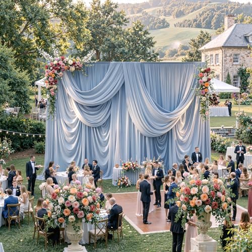 30ftx15ft Dusty Blue Backdrop Curtains for Parties, Wrinkle Free Polyester Photo Backdrop Drapes 6 Panels 15 ft Long Back Drop Cloth Drapery for Wedding Birthday Photography Background Party by Htper