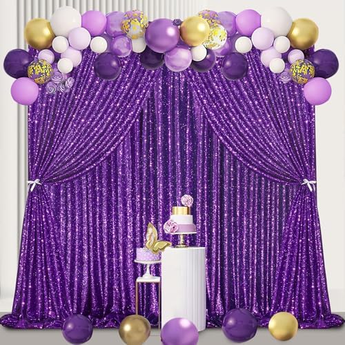 Purple Sequin Backdrop 2 Pcs 5FTx10FT Wedding Glitter Curtain Backdrop Arch Fabric Drapes for Baby Shower Birthday Party Decoration - Image 5