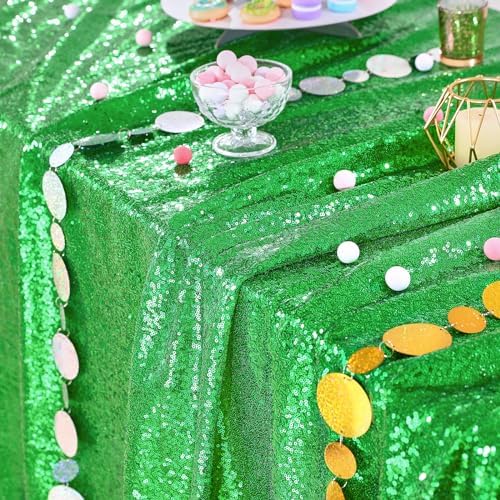 QueenDream Sequin Tablecloth Green Table Cloth 90x90 Inch Christmas Party Dinner Table Decorations Sparkly St. Patrick's Day Table Drapes Covers - Image 4