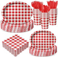 Pajean 175 Pcs Gingham Paper Plates and Napkins, Red White by Pajean