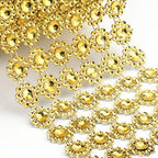 Foraineam 10 Yards / 30 Feet Golden Diamond Ribbon Wrap Faux Rhinestone Crystal Ribbon Flower Shape Mesh Wrap Roll for Event Party Wedding Decoration (Pack of 2) - Image 3