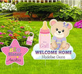 Welcome Home Baby Girl & Big Sister Teddy Bear Yard Sign by Cute+News