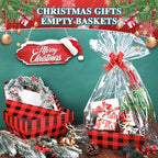 AFOROEOA 10PACK Christmas Gift Baskets Empty, Baskets For Gifts Empty 10x12”Thick Gifts Basket with 10 Bows 10 Bags Gift Basket for Christmas Xmas Wedding Birthdays Party Wrapping （Red Plaid） - Image 2
