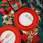 WDF 30Guest Red Plastic Plates - Gold Plastic Silverware With Red Handle - Red Plates Disposable- Baroque Plastic Dinnerware for Wedding Baby Shower Spring Birthday - Image 5