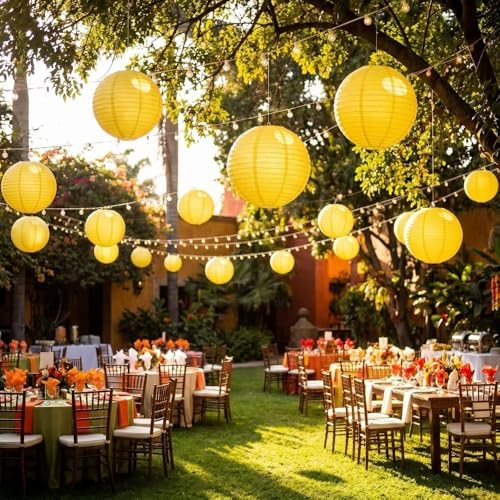 Chinese Japanese 16" Lemon Yellow Paper Lanterns Large Paper Lanterns 16-Inch 5 Packs (Yellow, 16 inch) - Image 7