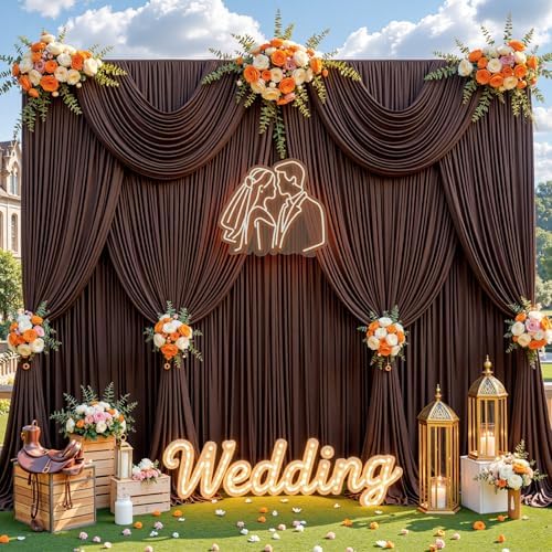 50x10ft Brown Backdrop Curtain for Parties Wrinkle Free Fabric Backdrop Curtain Wedding Photo Backdrop Drapes for Birthday Party Baby Shower Bridal Shower Photography Brown Back Drop 10 Panels 5x10FT - Image 4