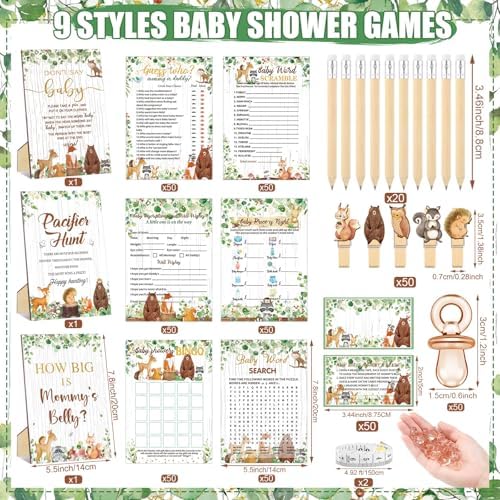 Sherr 476 Pcs Woodland Animal Green Baby Shower Games, 6 Activity Sets - Image 3
