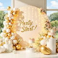 GALLETY 7.2FT Ivory Round Backdrop Cover with String Lights, Adjustable Fit for 5FT–7.2FT Circle Arch Stands, 4 Metal Clips & 24 Clear Clips, Circle Backdrop Cover for Wedding, Birthday & Baby Shower by Creativepartyuniquedecorat