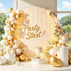 GALLETY 7.2FT Ivory Round Backdrop Cover with String Lights, Adjustable Fit for 5FT–7.2FT Circle Arch Stands, 4 Metal Clips & 24 Clear Clips, Circle Backdrop Cover for Wedding, Birthday & Baby Shower by Creativepartyuniquedecorat