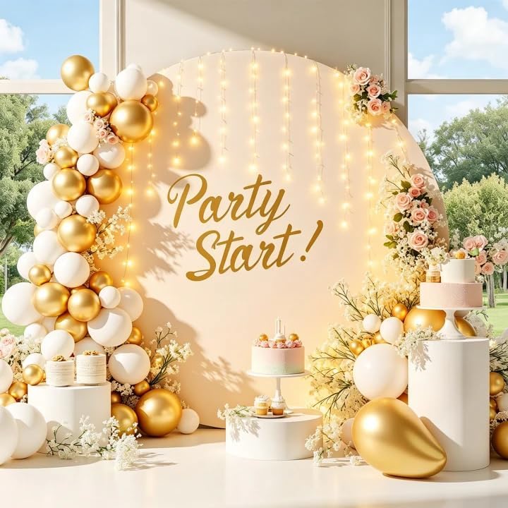 GALLETY 7.2FT Ivory Round Backdrop Cover with String Lights, Adjustable Fit for 5FT–7.2FT Circle Arch Stands, 4 Metal Clips & 24 Clear Clips, Circle Backdrop Cover for Wedding, Birthday & Baby Shower by Creativepartyuniquedecorat