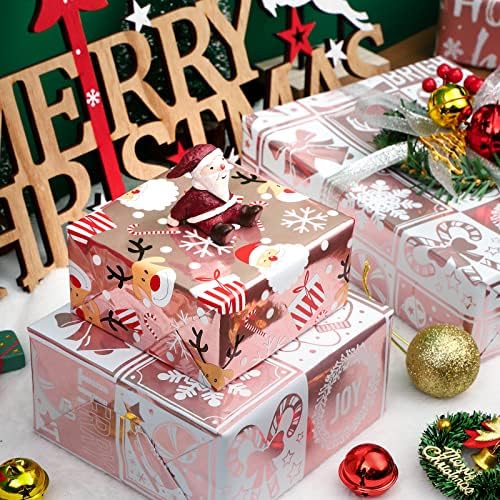 WRAPAHOLIC 30 Inch Christmas Wrapping Paper Roll - Jumbo Roll Rose Gold Santa, Snowflakes and Reindeer Holiday Collection with Metallic Foil Shine - 4 Rolls - 30 Inch x 120 Inch Per Roll - Image 3