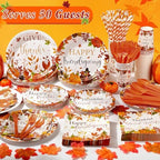 450 Pcs Tableware Set, Serve 50, Orange, Happy Friendsgiving - Image 6